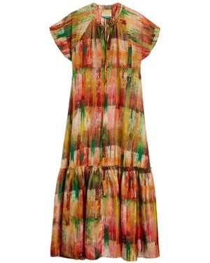 Momoní Paloma Printed Flounced-Hem Maxi Dress - White