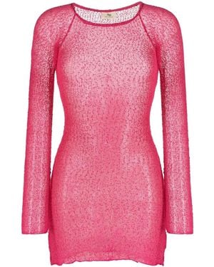 Ambra Maddalena Andy Sheer Knitted Mini Dress - Pink