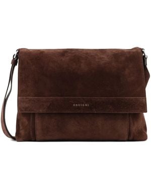 Orciani Peach Flap Schoudertas Met Logo - Bruin