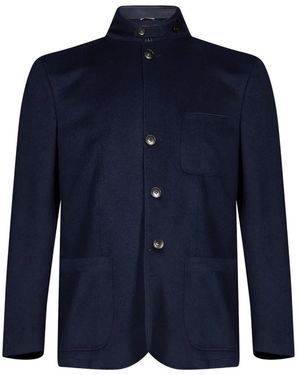 Canali High-Neck Patch-Pocket Jacket - Blue
