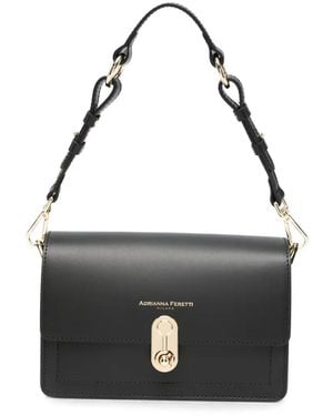 ADRIANNA FERETTI Logo-Print Leather Shoulder Bag - Black