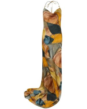 Roberto Cavalli Patchwork-Print Halterneck Maxi Dress - Metallic
