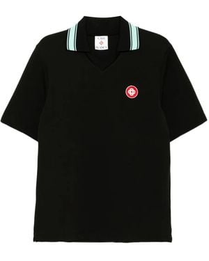 CASABLANCA Schwarzes Poloshirt Logo-Patch Kurze Ärmel