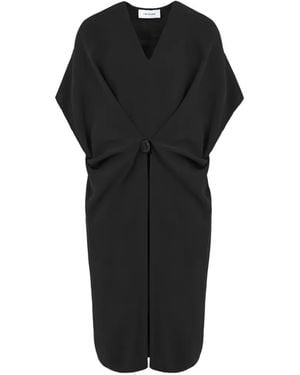 Yves Salomon Draped Silk-Crepe Midi Dress - Black