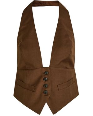 Ronny Kobo Alesis Button Halter-Neck Vest - Brown