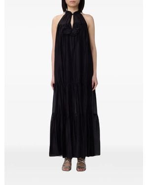 Hanita Tiered Floral-Appliqué Maxi Dress - Black