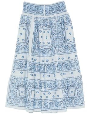 ORSINA Bandana-Embroidery Smocked-Waist Midi Skirt - Blue