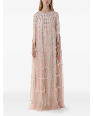 Dina Melwani Crystal-Embellished Tulle Gown - Natural