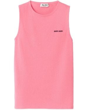 Miu Miu Top Smanicato Con Logo - Rosa