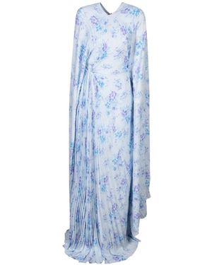 Balenciaga Floral-Print Pleated Maxi Dress - Blue