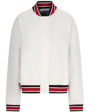 HOUSE OF GRAVITY Striped-Trim Logo-Embroidered Bomber Jacket - White