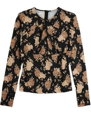 ROKH Rose-Print Long-Sleeve T-Shirt - Black