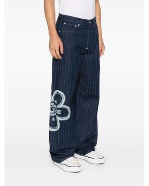 KENZO Wide-Leg Pinstripe Jeans - Blue