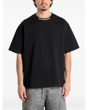 Pleasures Logo-Collar Crew-Neck T-Shirt - Black