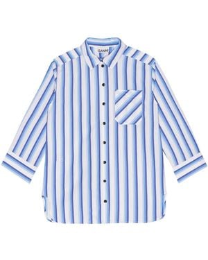 Ganni Striped Organic Cotton Shirt - Blue