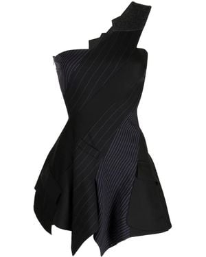 Monse One-Shoulder Pinstripe Asymmetric Dress - Black