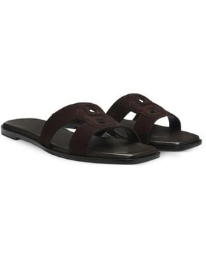 BOSS Logo-Patch Suede Sandals - Black