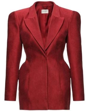 Magda Butrym Cinched-Waist Peak-Lapel Blazer - Red