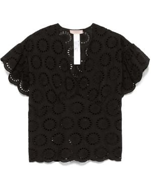 Twinset Broderie Anglaise Blouse Met Kapmouwen - Zwart