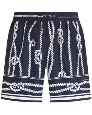 Dolce & Gabbana Marina-Print Canvas Swim Boxer Shorts - Blue