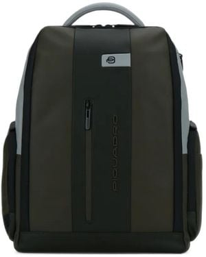 Piquadro Logo-Print Leather Backpack - Black