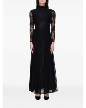 Hanita Lace-Panelled High-Neck Dress - Black