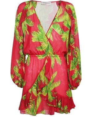 Ermanno Scervino Palm-Print Ruffled Mini Dress - Pink