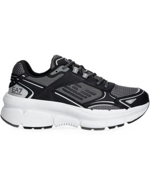 EA7 Logo-Print Mesh Sneakers - Black