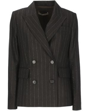 D.exterior Double-Breasted Pinstripe-Pattern Jacket - Black