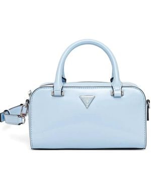 Guess Arnela Patent-Finish Logo-Plaque Tote Bag - Blue