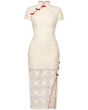 ANOUKI Bow-Embellished High-Neck Midi Dress - White