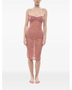 Oséree Lace-Overlay Fitted Midi Dress - Pink