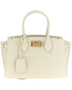 Ferragamo M Studio Pebbled Leather Tote Bag - Natural