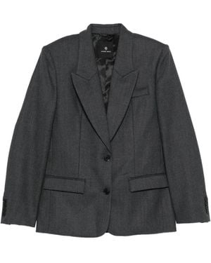 Anine Bing "Ross" Single-Breasted Blazer Jacket - Grey