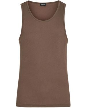ZEGNA Ribbed Cotton-blend Tank Top - ブラウン