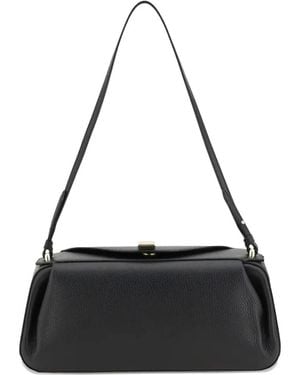 Yuzefi Oyster Pebble-Grain Shoulder Bag - Black