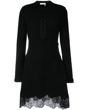 Chloé Lace-Panel Knitted Mini Dress - Black
