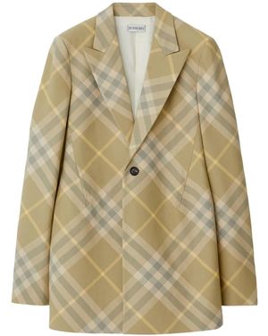 Burberry チェック テーラードシングルジャケット - ナチュラル