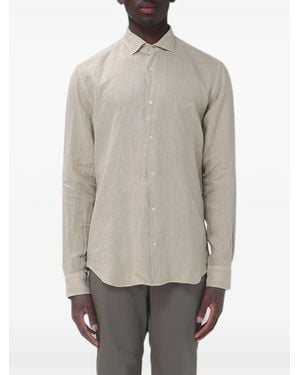 Brooksfield Logo-Embroidered Linen Shirt - Grey