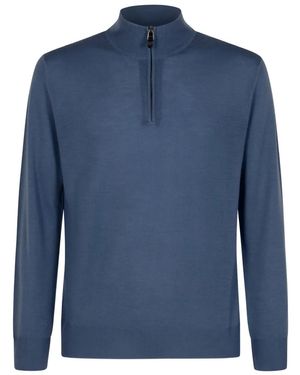 Canali High-Neck Half-Zip Jumper - Blue