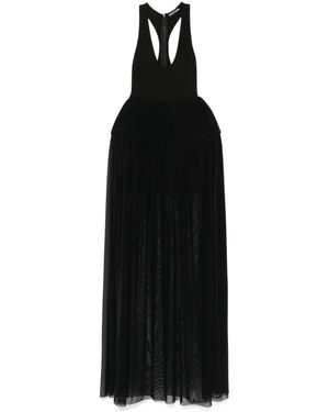 David Koma Pleated Evening Dress With U-Neck And Racerback Design - Black