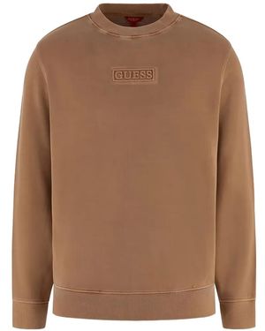 Guess Ausgeblichener Cruz Pullover Mit Rundem Ausschnitt - Braun