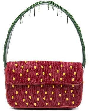 STAUD Tommy Beaded Strawberry-Motif Shoulder Bag - Red