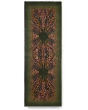 Etro Wool Scarf With Faded Print And Paisley Motif - Green