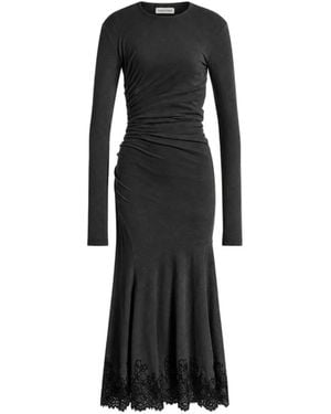 Alberta Ferretti Vestido Midi Fruncido Con Ribete De Encaje - Negro