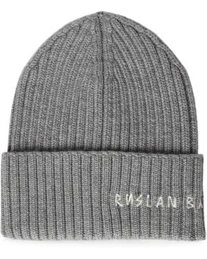 Ruslan Baginskiy Logo-Embroidered Ribbed-Knit Beanie Hat - Grey