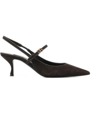Dolce & Gabbana Logo-Plaque Slingback Pumps - Black