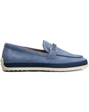 Tod's Rafia-Trimmed Suede Loafers - Blue