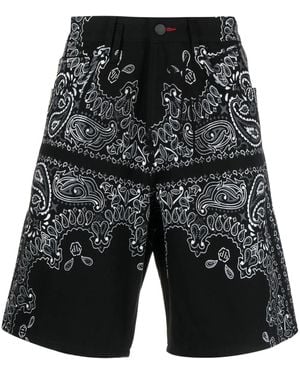 Philipp Plein Bandana-Print Denim Shorts - Black