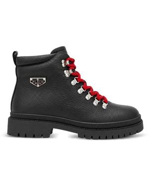 Philipp Plein Botas De Montaña De Piel Con Estampado De Ciervo - Negro